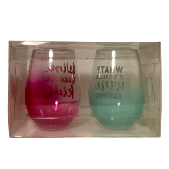 Slant Collections by PMI Set of 2 Stemless Wine Glasses “Wine Because Kids” NWT - Picture 2 of 6